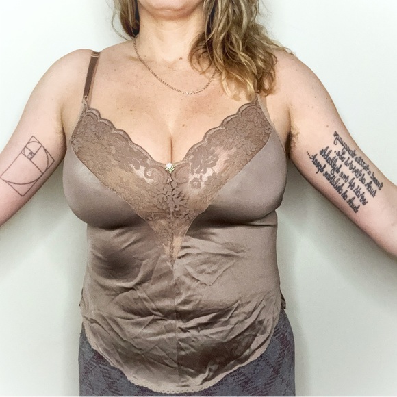 VINTAGE Brown Camisole with Lace Detail - Picture 1 of 2
